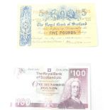 A Royal Bank of Scotland one hundred pound note, Goodwin, A/3046478, marked 20th December 2007 and a