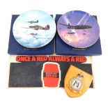 Various military items, a Squadron oak back wall plaque, Coalport collectors plates, Battle of Brita