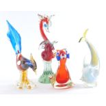 Four Murano figures, a seahorse, in red blue, green and clear glass, unmarked, 31cm high, a fish, a