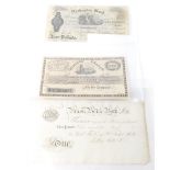 An 18thC Union Bank of Bath one pound note, for Ludlow, Holt and Co., an 1818 Darlington Bank five p