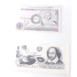 A Test Die One Experimental banknote, and an Organisation Giori Shakespeare note. (2)