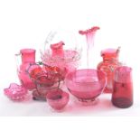 Various Victorian and other cranberry glassware, to include a Mary Gregory style jug, with clear str