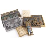 Various Marcus Designs plaques, Roman chariot raised scene, 21cm x 30cm, various other pottery and o