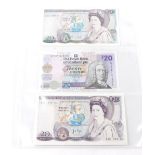 A Bank of England twenty pound note, Page, D39 045113 and two other twenty pound notes, Scottish and