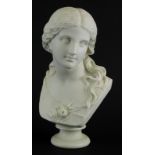 A 19thC Copeland Parian bust of Love, after Raffaele Monti, on an inverted socle, signed and impress