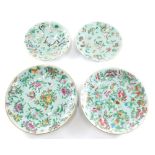 Various 19thC Chinese celadon and famille rose plates, decorated with flowers, birds and butterflies