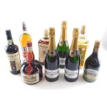 Various alcohol, bottle of Tia Maria, three bottles of Duval-Leroy Brut, Ballentines Finest, etc. (9