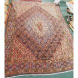 A large vintage Ardabil Persian carpet, with geometric design in cream, shades of blue, etc., with m