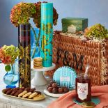 A Fortnum & Mason 'The Thank You' hamper, comprising chocolate and macadamia nut biscuits, strawberr