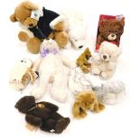 Various teddy bears, mainly late 20thC, owl, 19cm high, other soft toys, teddy bears, plush jointed