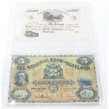 A National Bank of Scotland blue five pound note, 1st November 1949, and an 1850s Barry & Nephews wh