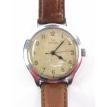 A vintage Omega gentleman's wristwatch, with 3cm diameter Arabic dial, brown leather strap and stain