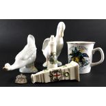 A Nao figure of a goose, 14cm high, Moon Landing mug, crested china etc. (a quantity)