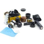 Various Leica and other camera lenses and accessories, to include a Jupiter-8 2/50 lens, 4cm high,