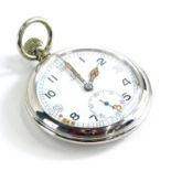 An Omega military issue silver plated open faced pocket watch, with 5cm diameter Arabic dial, with c