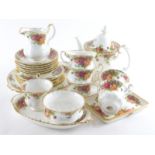 Various Royal Albert Old Country Rose tea ware, part tea service, teapot 15cm high, sugar bowl, plat