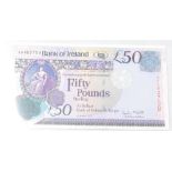 A Bank of Ireland fifty pound note, Matchett, marked 2013, AA402759.