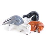 Various china and glassware, a Beswick recumbent fox, 5cm high, USSR stoat, a Langham glass badger,