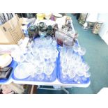 A large quantity of cut and other glass to include decanters.