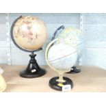 A Chad Valley tin plate globe, 21cm high, and two other children's toy globes. (3)