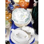 A small collection of carnival glass, various plates, china, etc.