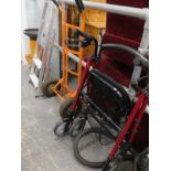 An AL-CO H1100 garden shredder, an aluminum step ladder, a mobility walker and a sack truck. WARNING