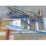 Various hand tools, edging spade, step ladder, etc. (a quantity)