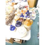 A quantity of stoneware and other whisky flagons, various makes, and a Spode White Diamond liner, An