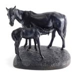A Kasli spelter figure group of horse and foal, c. 1967, 30cm high.