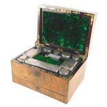 A Victorian walnut travelling case, by Samson Mordan and Co, velvet lined interior and a selection o