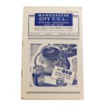 Football programme, Manchester City 1947 v. Glasgow Rangers.