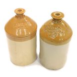An early 20thC two coloured stoneware jar, impressed Fryer and Co Wine Merchants Brigg, stamped 1 ga