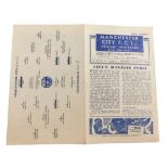 Football programme, Manchester City 1946 v. Chesterfield.