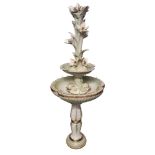 A 1970's Italian Capodimonte indoor fountain, to include a cloverleaf centre bath on inverted balust
