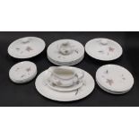 A Royal Doulton Tumbling Leaves pattern part dinner service, to include a pair of lidded tureens, o