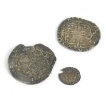 A Charles I shilling, another and a penny, dates rubbed (3).