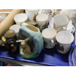 Royal Doulton character jugs, Royal Commemorative cups etc. (one tray)