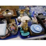 Miscellaneous items to include, modern oriental porcelain, oil lamp base, pair of sporting prints, s