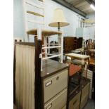 A mahogany two fold screen, a painted ladder back chair, standard lamp, oak stool and two occasional