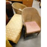 Two Lloyd Loom type chairs and a linen basket. (3)