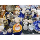 Miscellaneous items to include ornaments, various cups, saucers, blue and white dish, etc. (4 trays