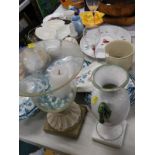 Pottery and effects, fruit pattern vase, glass vase, various Masons Ironstone dinner ware, drinking