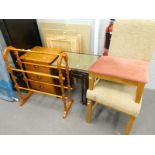 A collection of pine furniture to include upholstered chair, nest of tables, chest of three drawers,