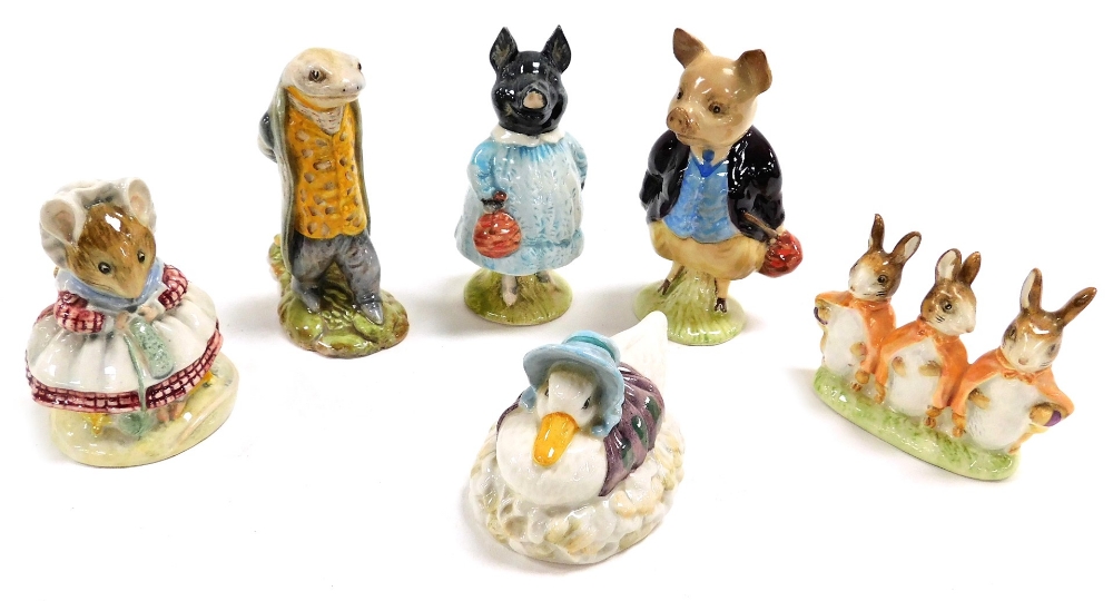 Six Beswick Beatrix Potter figures, comprising Pig Wig, Pigling Bland, Jemima Puddle-Duck, Flopsy, M