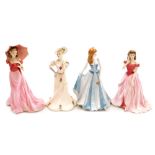 Four Coalport porcelain figures, comprising Summer Stroll, 23cm high, Ladies Of Fashion Serenity, 22