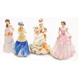 Four Royal Doulton porcelain figures, comprising Lauren HN3872, Hannah HN4407, Rose HN3709, and Hope