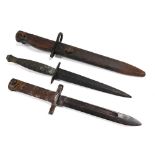 A Fairbairn-Sykes commando knife, a World War I bayonet, bearing number 90803, and a WSC bayonet and