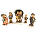 Five Hummel figures, comprising Stormy Weather, Sweet Music, Home From Market, Trumpet Boy, and Chim