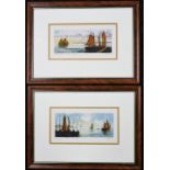 After Leguerne (French School). Two boating related etchings, signed, 9cm x 22cm. (2)