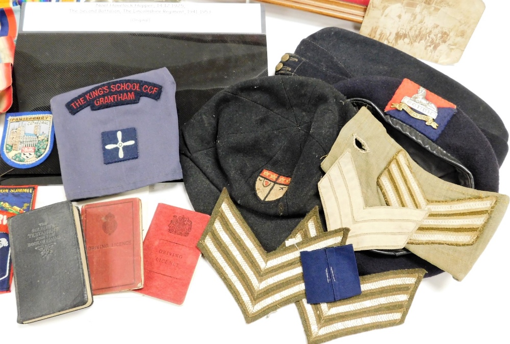 Militaria and sundry ephemera, relating to the Hopper family of Lincolnshire, including cap badges, - Image 6 of 9